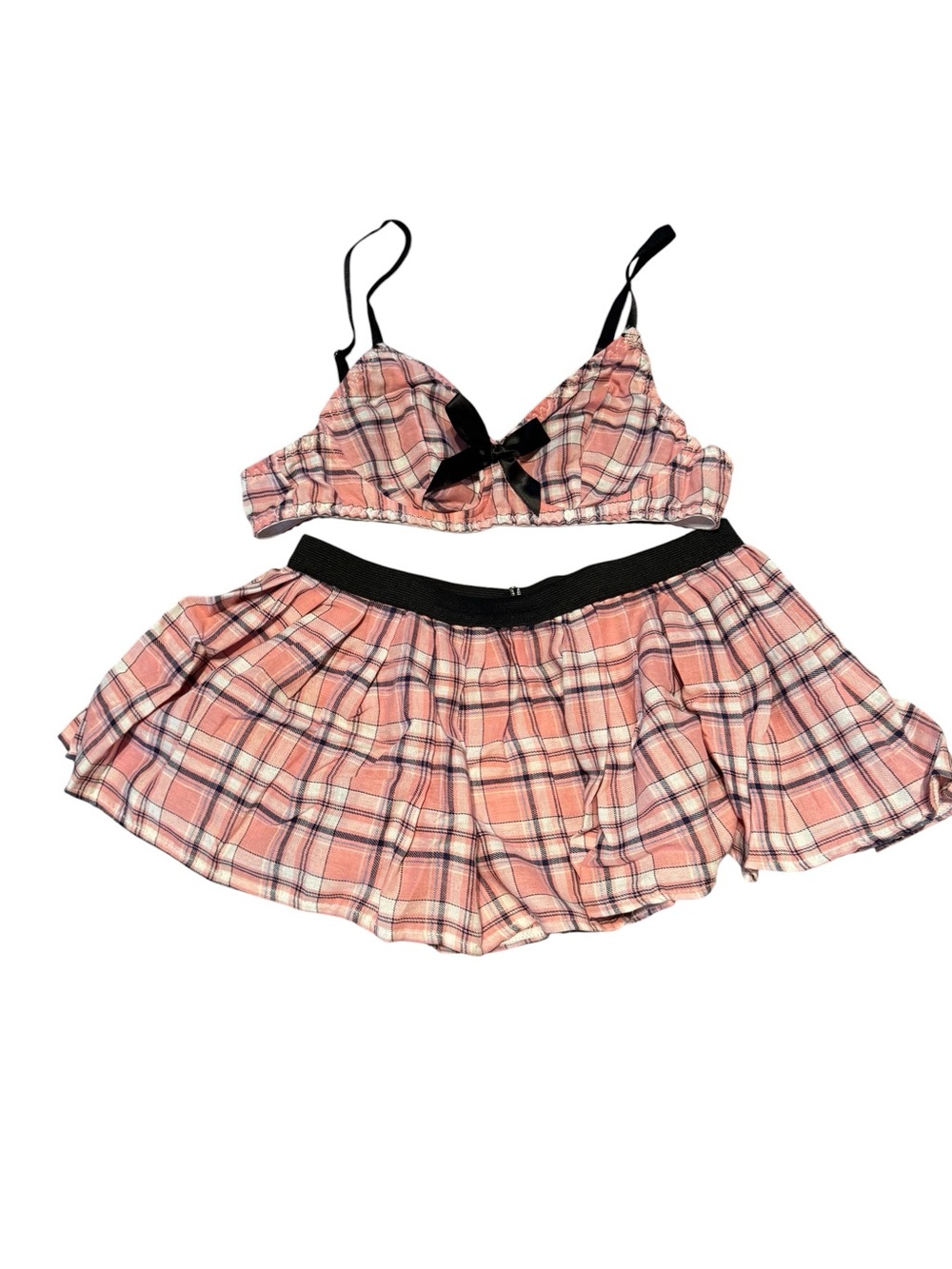 SHEIN Pink Plaid Circle Skirt with Black Waistband